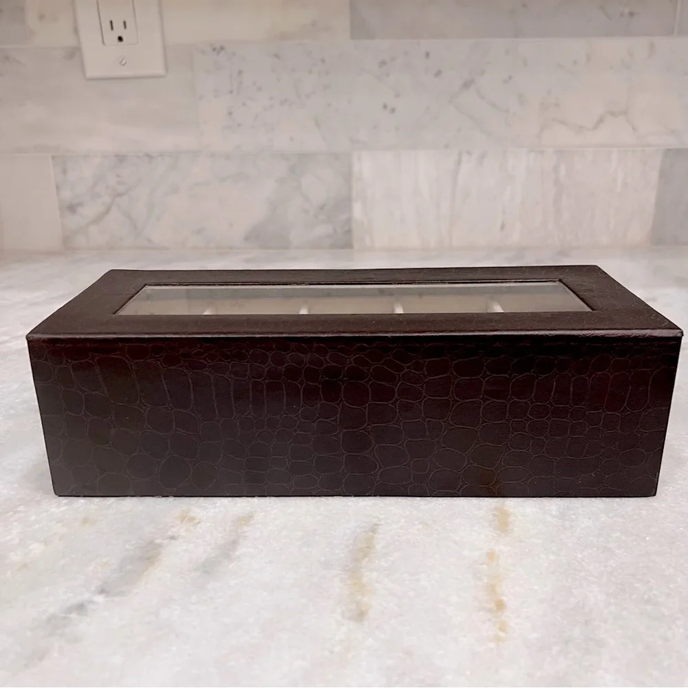 5 Slot Brown Crocodile Skin Pattern Leatherette Watch Box